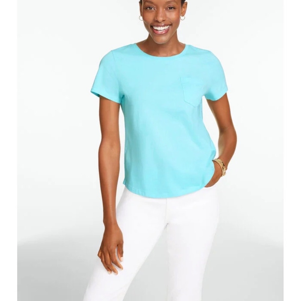 Talbots Plus Aqua Blue 100% Cotton Short Sleeve Pocket Tee Shirt 3X